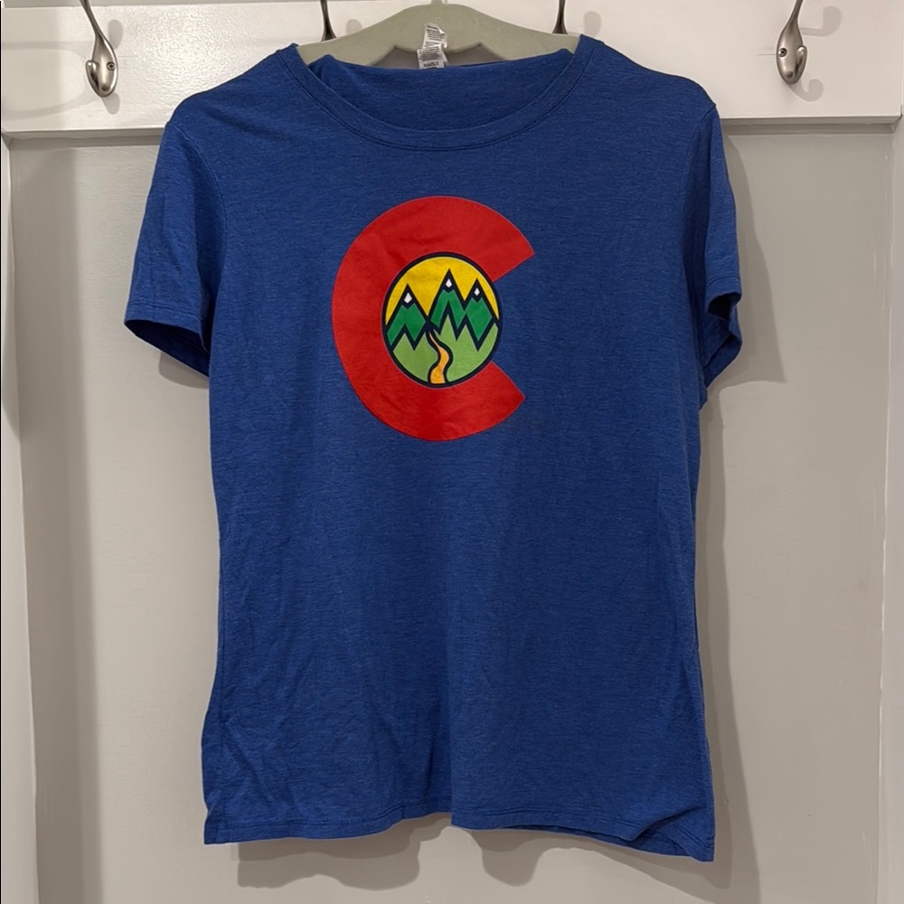 District Blue and Red Short Sleeve Tee with Colorado Design